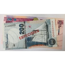 CABO VERDE 2005 - 2007 . TWO HUNDRED 200 and ONE THOUSAND 1,000 ESCUDOS BANKNOTES . SPECIMEN